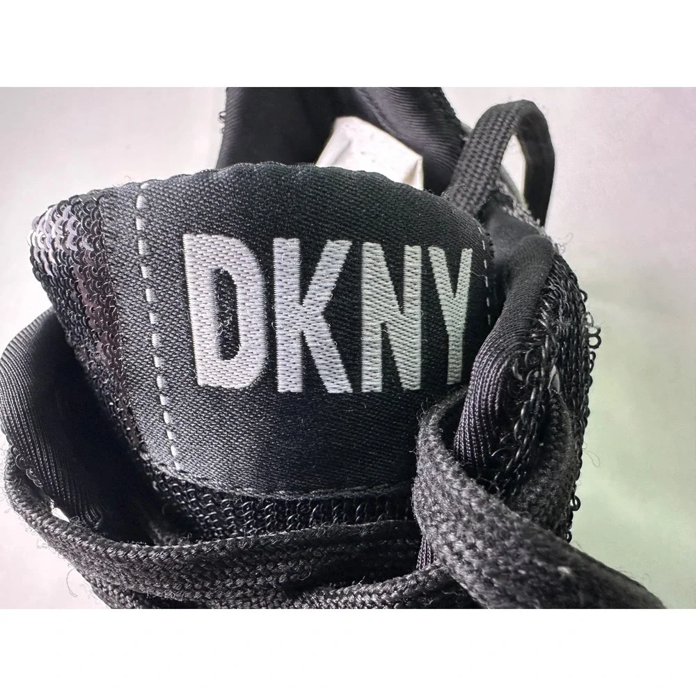 DKNY Women's Size 7.5 M Black Sequin Lace Up Sneakers Fashion Sparkle Athleisure